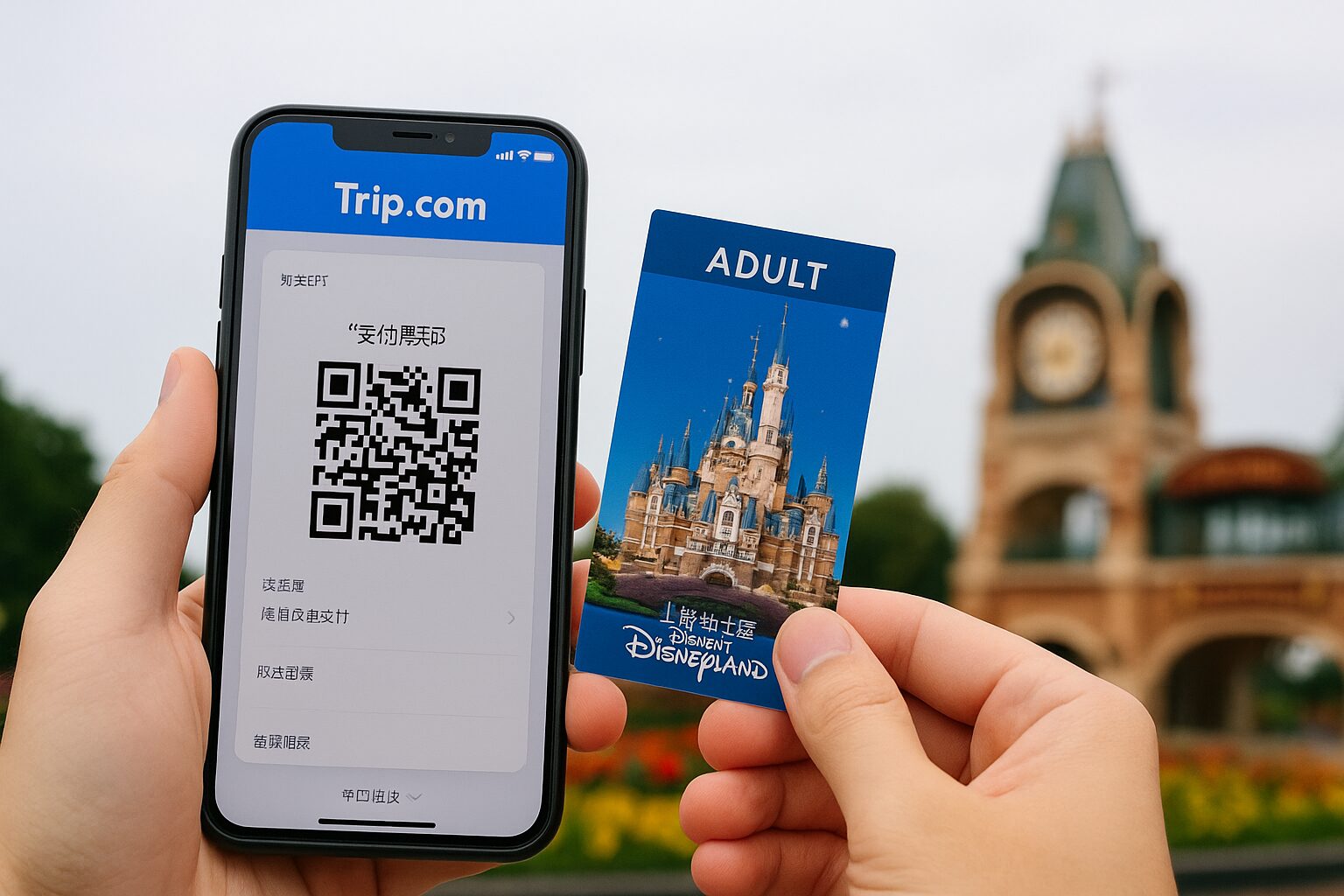 Trip.comのQRコードと上海ディズニーの入場チケット